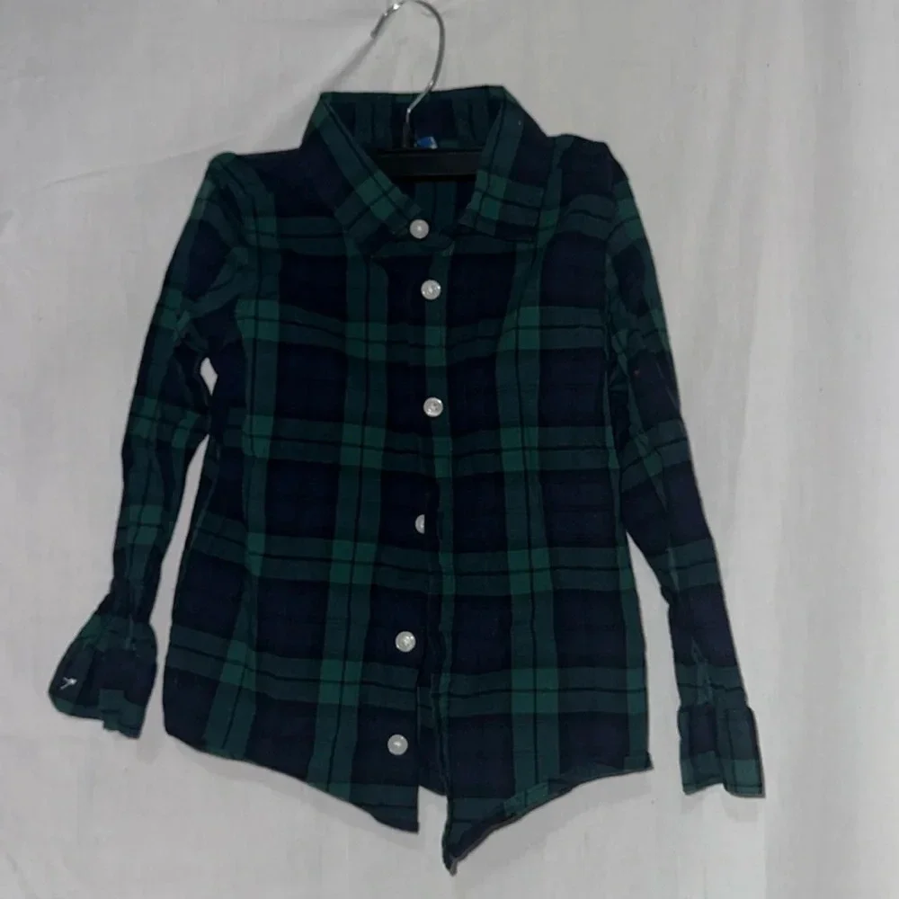 boys green & black buffalo plaid Old Navy button up  long sleeve shirt size 5T